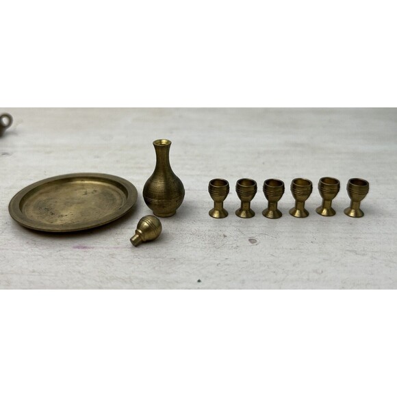 Dollhouse Miniature 8 pc Brass Wine Set, Tray Rare Vtg Goblets & Decanter - Picture 4 of 6